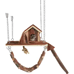 Hölzerner Hängespielplatz mit JANNE-Haus für Mäuse und Hamster 26x22cm